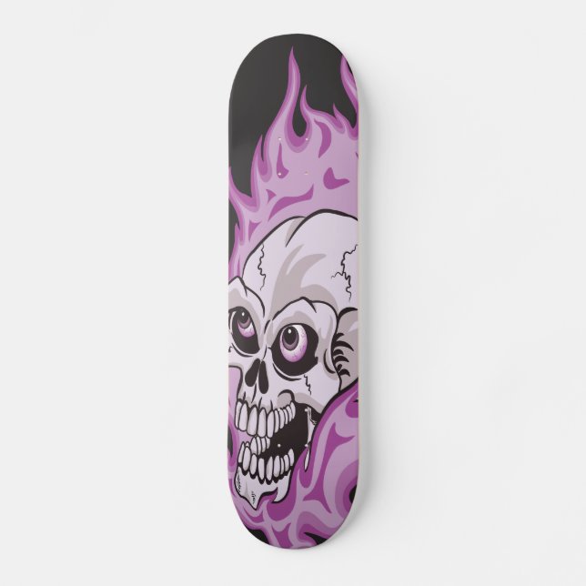 Lila Flammande Döskalle Mini Skateboard Bräda 18,7 Cm (Framsida)