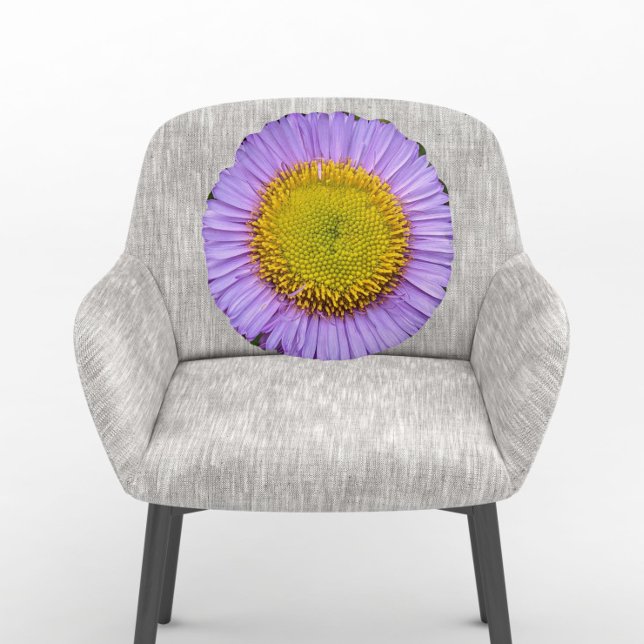 Lila Fleabane Daisy Blommigt Rund Kudde (In Situ Chair)
