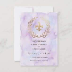 Lila Fleur De Lis Bröllop Spara Datumet