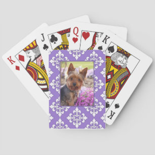 Lila Fleur de Lis-kort som ska anpassas med foto Kortlek