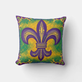 Lila Fleur de Lis Mardi Gras Kudde