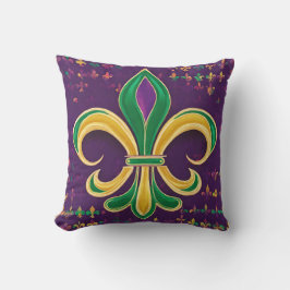 Lila Fleur de Lis Mardi Gras Kudde