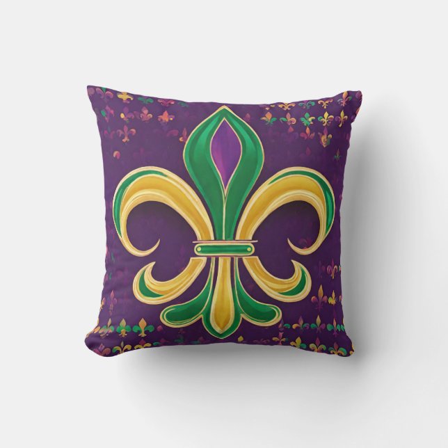 Lila Fleur de Lis Mardi Gras Kudde (Framsida)