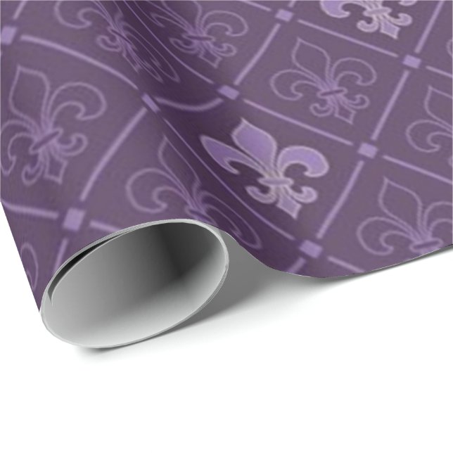 Lila Fleur de Lis Mönster Presentpapper (Rullad Hörn)