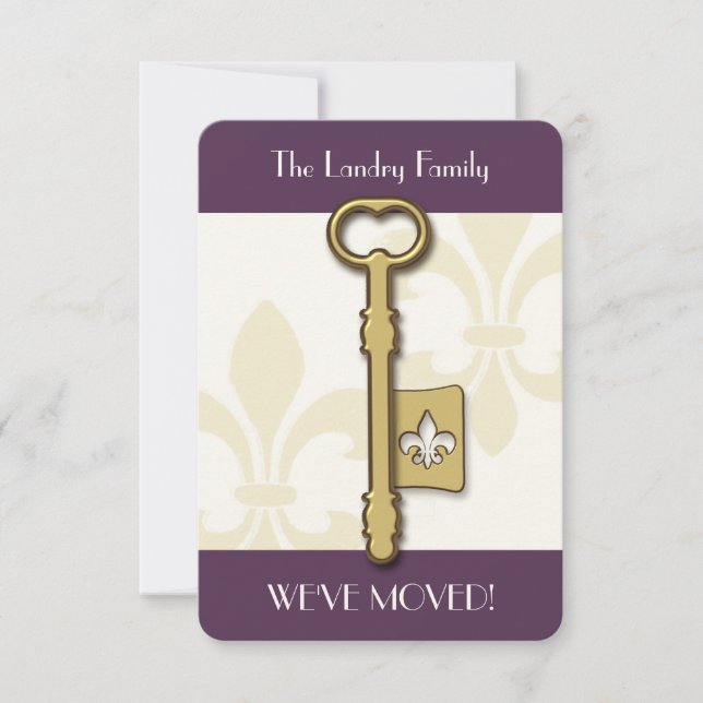 Lila Fleur de Lis Nyckel Flytta Announcement Meddelande (Framsida)