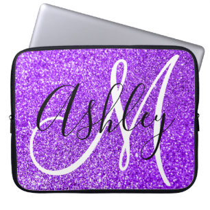 Lila Flicka Falskt Glitter Personlig Monogram Laptop Fodral