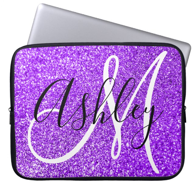 Lila Flicka Falskt Glitter Personlig Monogram Laptop Fodral (Framsidan)