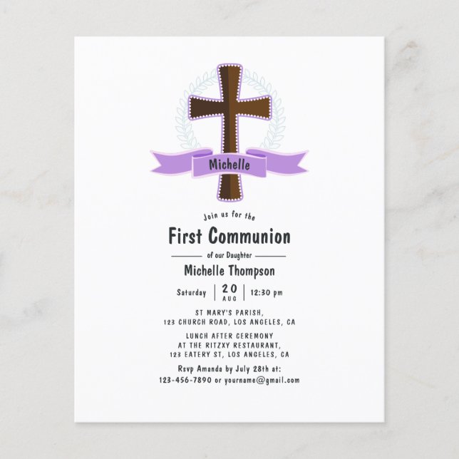 Lila flicka första nattvarden flygblad (Framsidan)