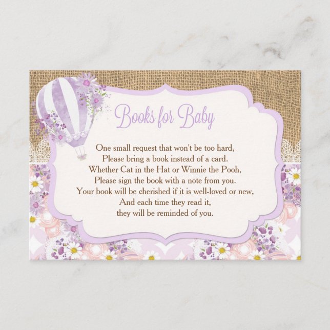 lila flicka luftballong Bokar för baby infogning Tilläggskort (Framsida)