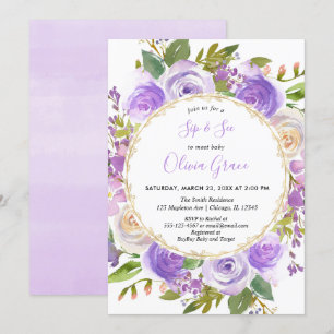 Lila flicka Sip and See, blommigt lavender lilac Inbjudningar