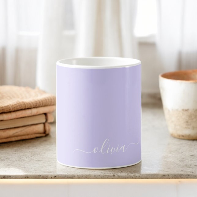 Lila Flicka Skript Monogram Namn Modern Kaffemugg (Skapare uppladdad)