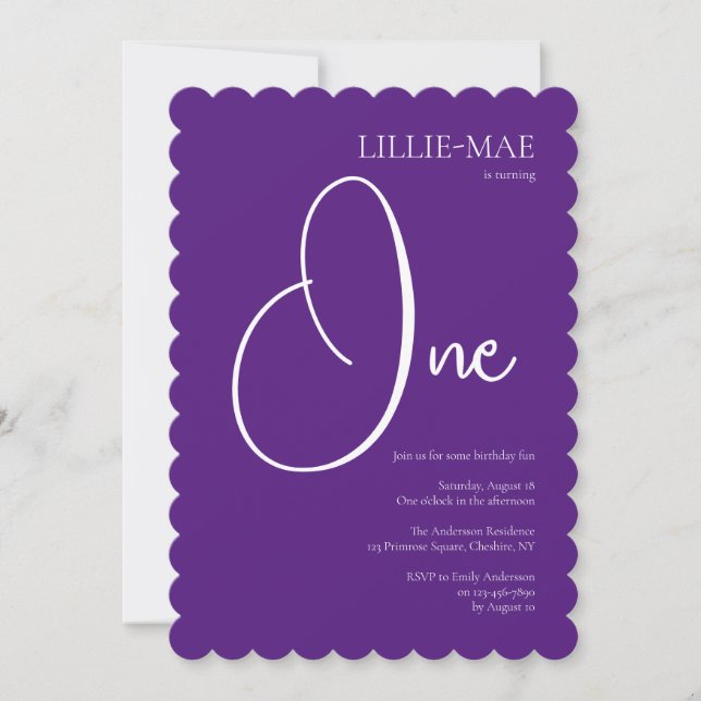 Lila Flickors inbjudan till första födelsedagspart (Framsida)