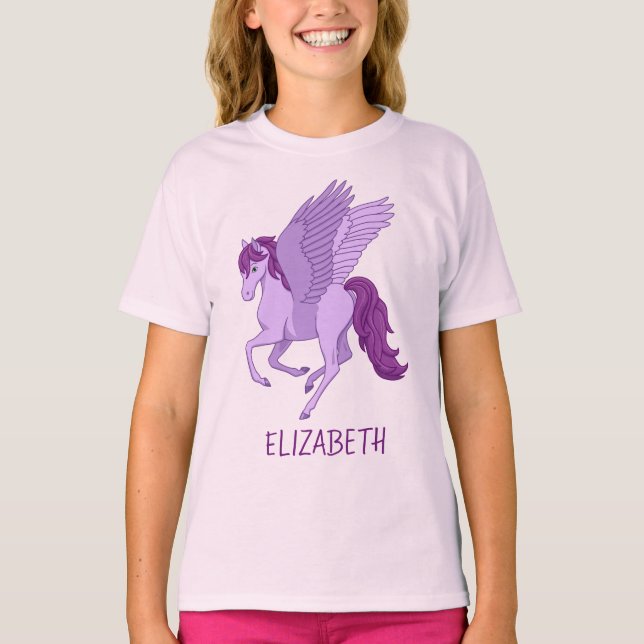 Lila Flies Horse Pegasus T Shirt (Framsida)