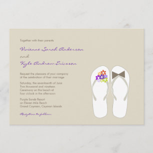 Lila Flinflip flops Beach Wedding Inbjudan
