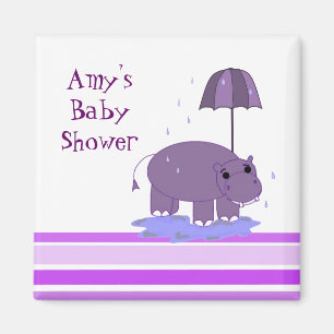 Lila Flodhäst Baby Shower Magnet