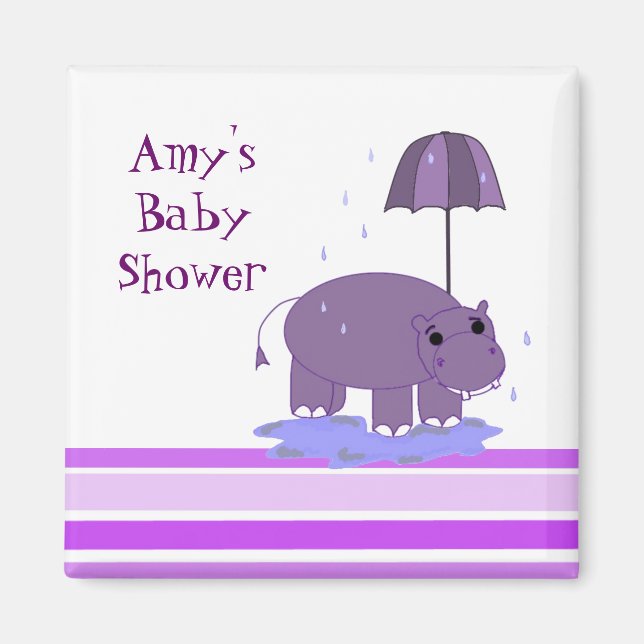 Lila Flodhäst Baby Shower Magnet (Framsidan)