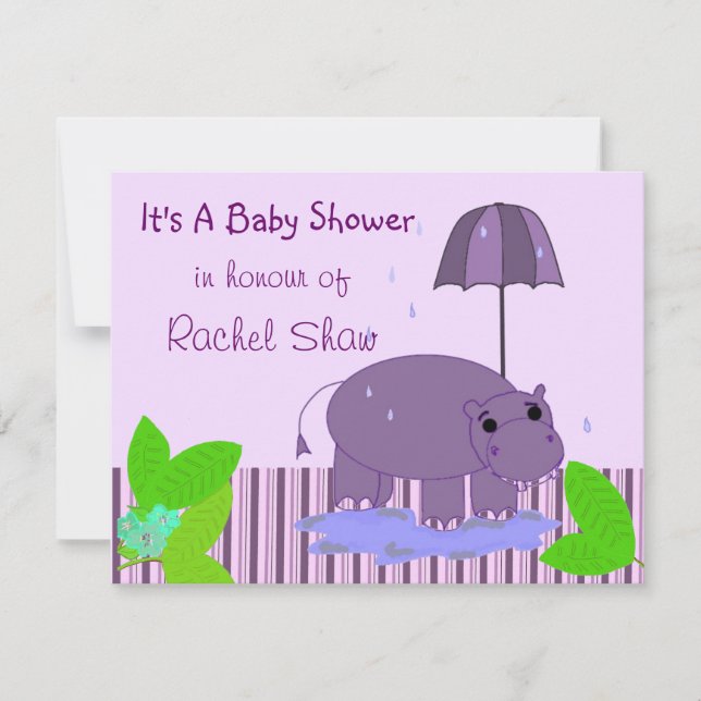 Lila Flodhäst Bebis Shower Inbjudan (Framsida)
