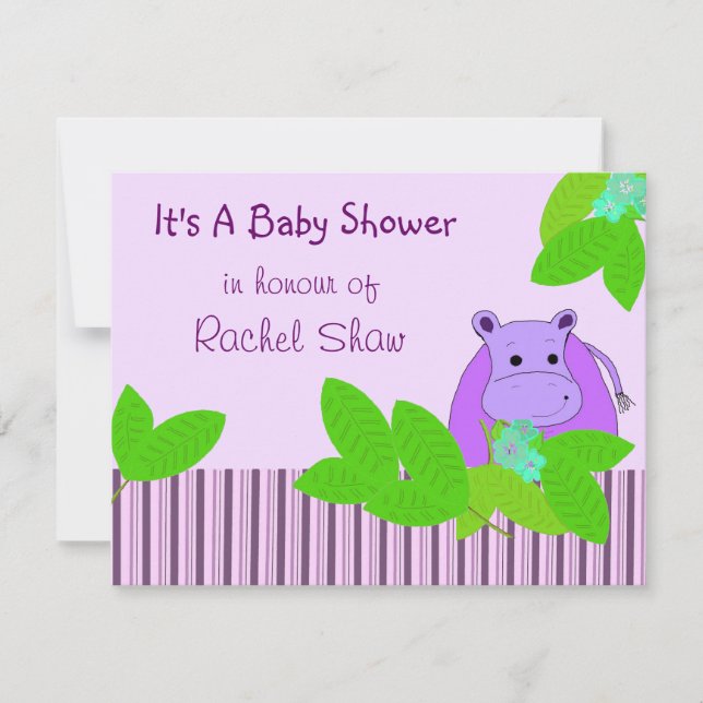 Lila Flodhäst Bebis Shower Inbjudningar (Framsida)