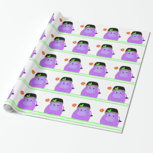 Lila Flodhäst Födelsedagsdesign Presentpapper
