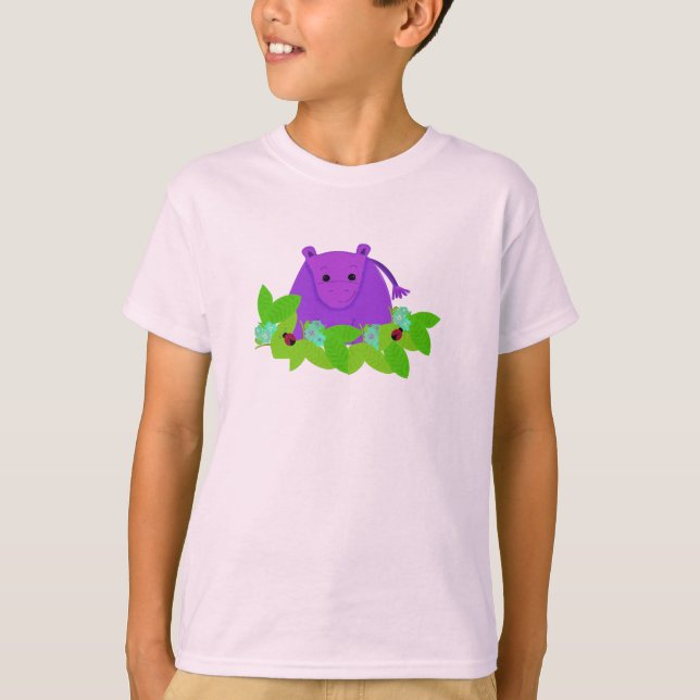 Lila flodhäst med nyckelpigor t-shirt (Framsida)