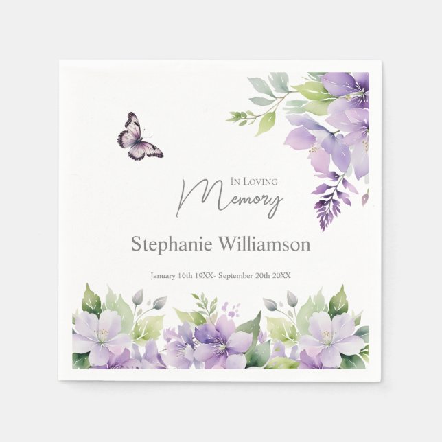 Lila Floral Butterfly in loving Memory Pappersservett (Framsidan)
