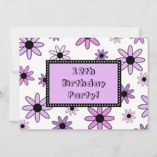 Lila Flower 12:e Födelsedagsfest inbjudan cards