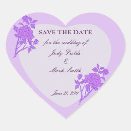 Lila Flower Anpassningsbar Save the Date Stickers Hjärtformat Klistermärke