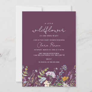 Lila Flower Baby Shower Little Wildblommor Plum Inbjudningar