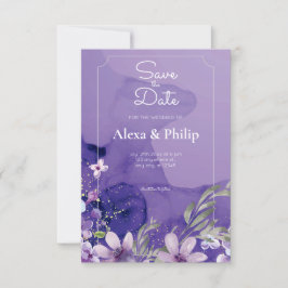 Lila Flower Blommigt Watercolor Bröllop Inbjudningar