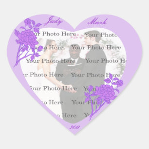 Lila Flower Bröllop Heart Stickers Hjärtformat Klistermärke