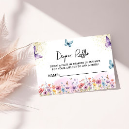 Lila Flower Butterfly Baby Shower Diaper Raffle Tilläggskort