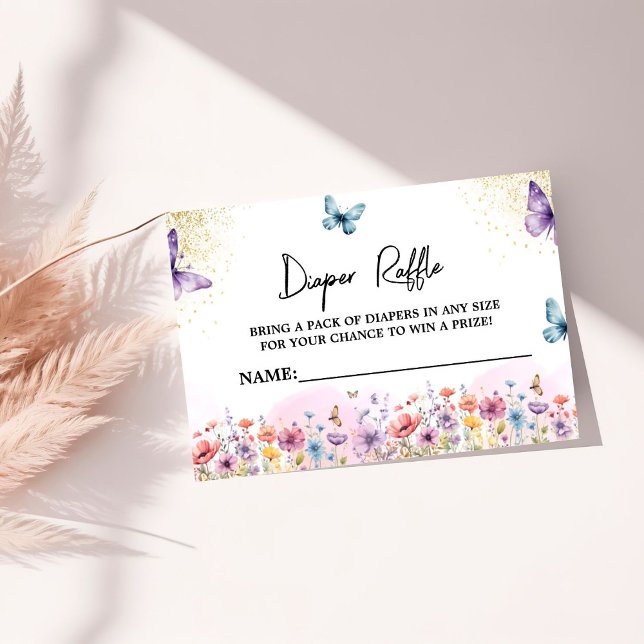 Lila Flower Butterfly Baby Shower Diaper Raffle Tilläggskort (Skapare uppladdad)