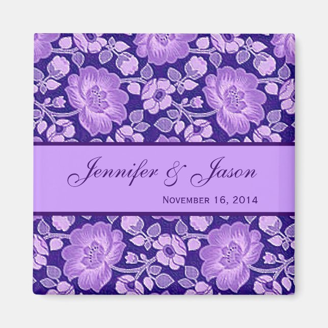 Lila Flower Damask Wedand Magnet (Framsidan)