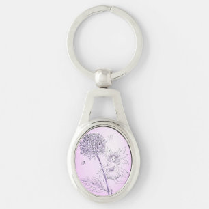 Lila Flower Fairy Ovalt Silverfärgad Nyckelring