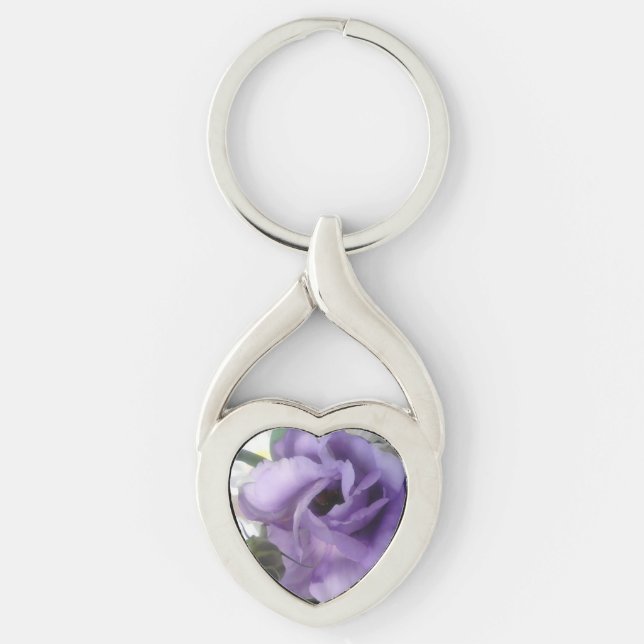 Lila Flower Keychains Twisted Heart Silverfärgad Nyckelring (Framsidan)