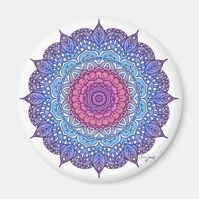 Lila Flower Löv Mandala Magnet (Framsidan)