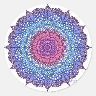 Lila Flower Löv Mandala Runt Klistermärke