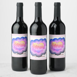 Lila Flower Lycklig Valentine Beverage Label Set Vinflaska Etikett