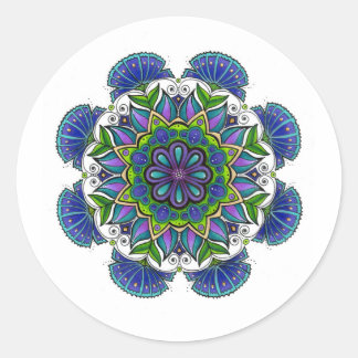 Lila Flower Mandala Sticker Runt Klistermärke