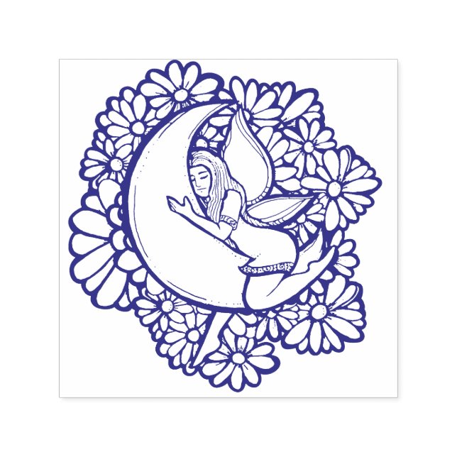 Lila Flower Måne Fairy Självfärgande Stämpel (Design)
