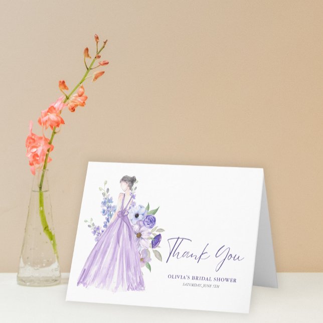 Lila Flower Möhippa Tack Fold Card Inbjudan (Purple Flower Bridal Shower Thank You Fold Card)