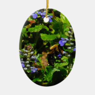Lila Flower och Humla Julgransprydnad Keramik