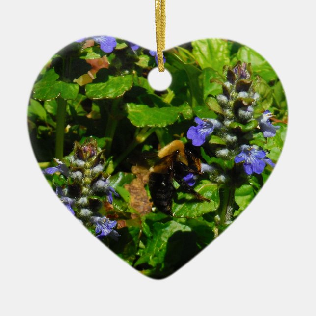 Lila Flower och Humla Julgransprydnad Keramik (Framsidan)