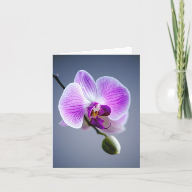Lila Flower, ORCHID och Bud on Stem Note Card Kort (Framsida)