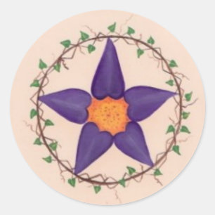 Lila Flower Pentagram Runt Klistermärke