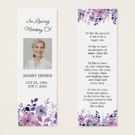 Lila Flower Photo Funeral Memorial Bookmark Litet Visitkort