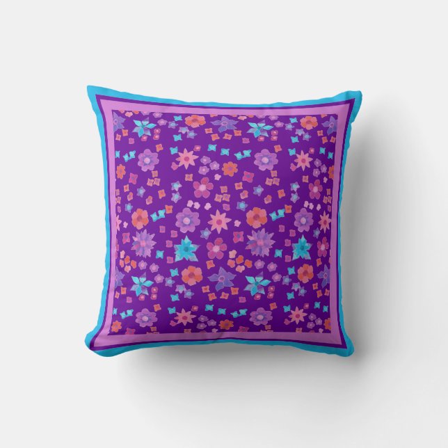 Lila Flower Power Dekorativ kudde Scatter Cushion (Framsida)