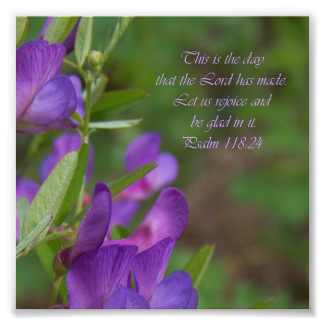 Lila Flower Psalm 118:24 Bible Verse Photo Print Fototryck (Framsidan)