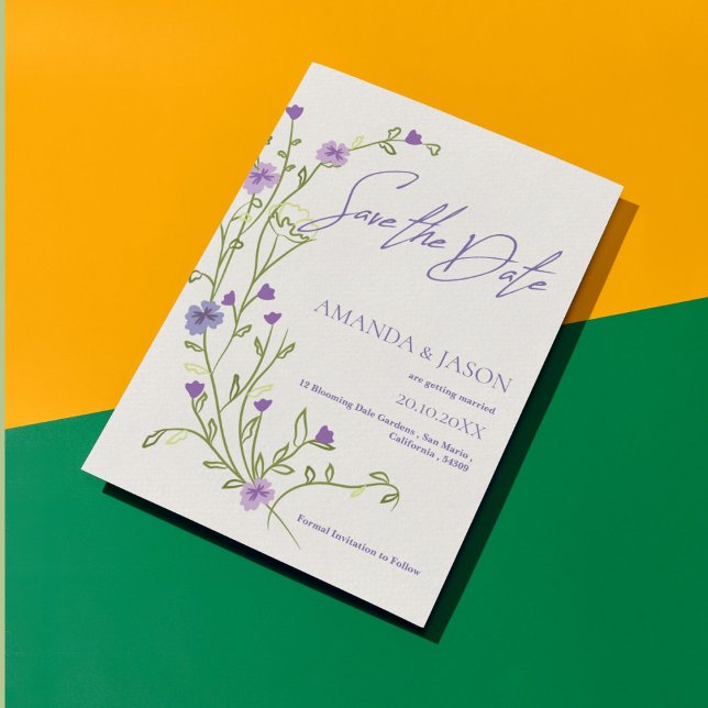 Lila Flower Ram Elegant bröllop Spara datum Datumet (Purple Flower Frame Elegant Wedding Save the Date)