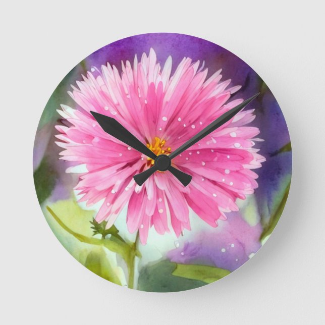 Lila Flower Rund Klocka (Framsida)